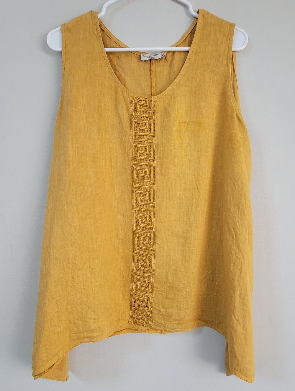 PLS Fashion Linen Yellow Tank Women Size XL Lagenlook Relaxed Boho Hippie